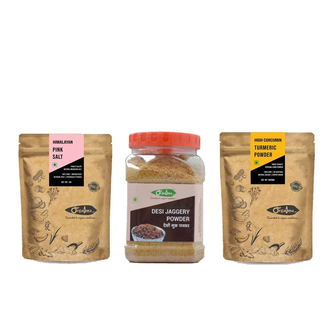Himalayan Rock Salt (1Kg) + High Curcumin Turmeric (500gm) + Jaggery Powder (900gm)